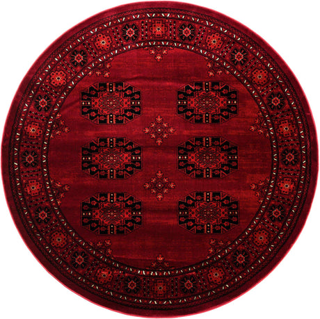 Red 6' 1 x 6' 1 Tekke Round Area Rug Classic Traditional Vintage Design Carpet for Living Rooms, Dining, Bedrooms, Office Space for Sale at Rug Engine