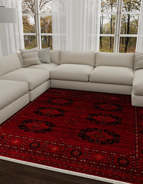 Red 6' 1 x 6' 1 Tekke Square Area Rug Classic Traditional Vintage Design Carpet for Living Rooms, Dining, Bedrooms, Office Space for Sale at Rug Engine