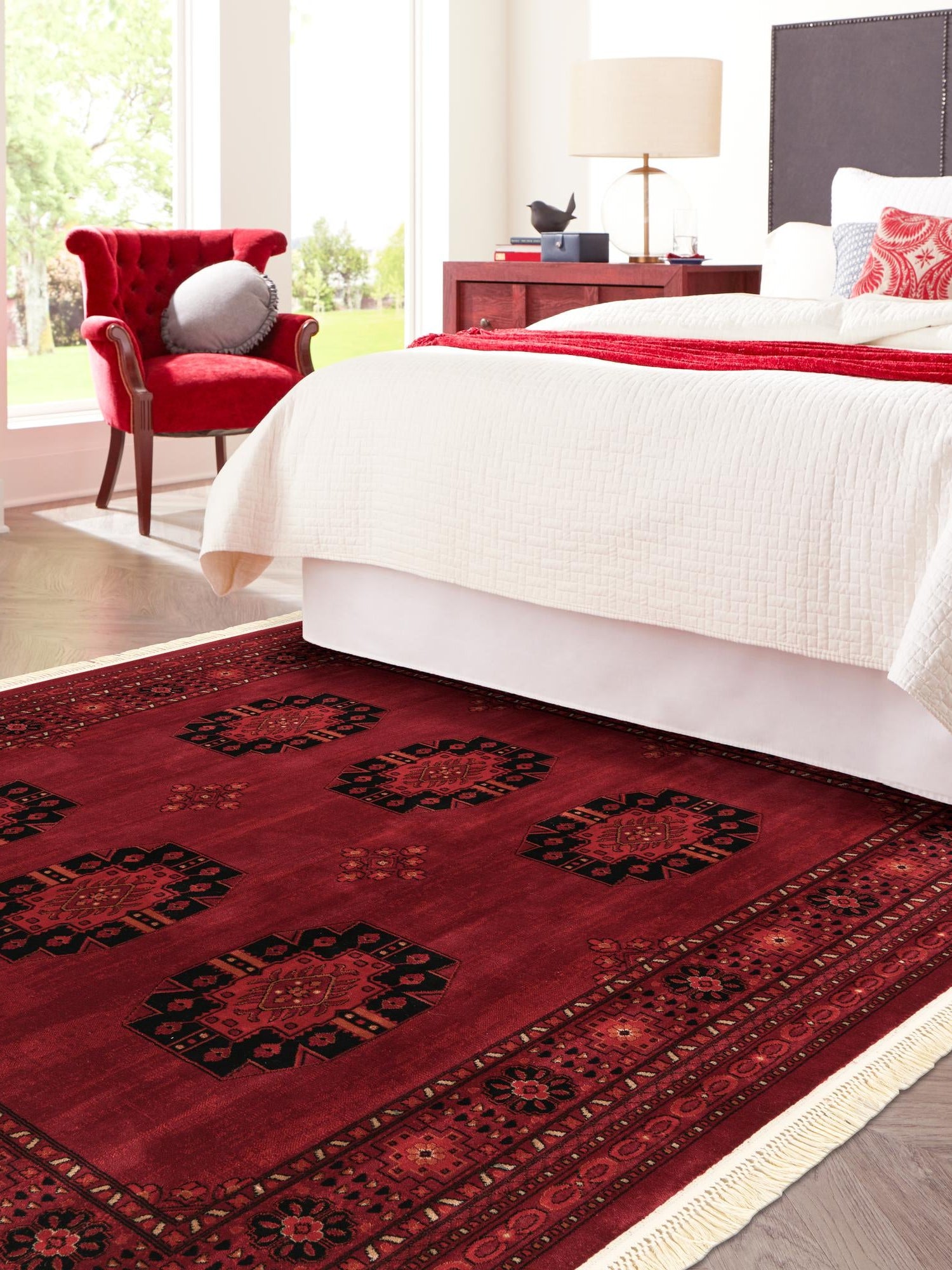 Red 6' 1 x 6' 1 Tekke Square Area Rug Classic Traditional Vintage Design Carpet for Living Rooms, Dining, Bedrooms, Office Space for Sale at Rug Engine