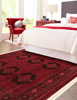 Red 6' 1 x 6' 1 Tekke Square Area Rug Classic Traditional Vintage Design Carpet for Living Rooms, Dining, Bedrooms, Office Space for Sale at Rug Engine