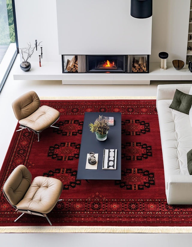 Red 5' 3 x 5' 3 Tekke Square Area Rug Classic Traditional Vintage Design Carpet for Living Rooms, Dining, Bedrooms, Office Space for Sale at Rug Engine