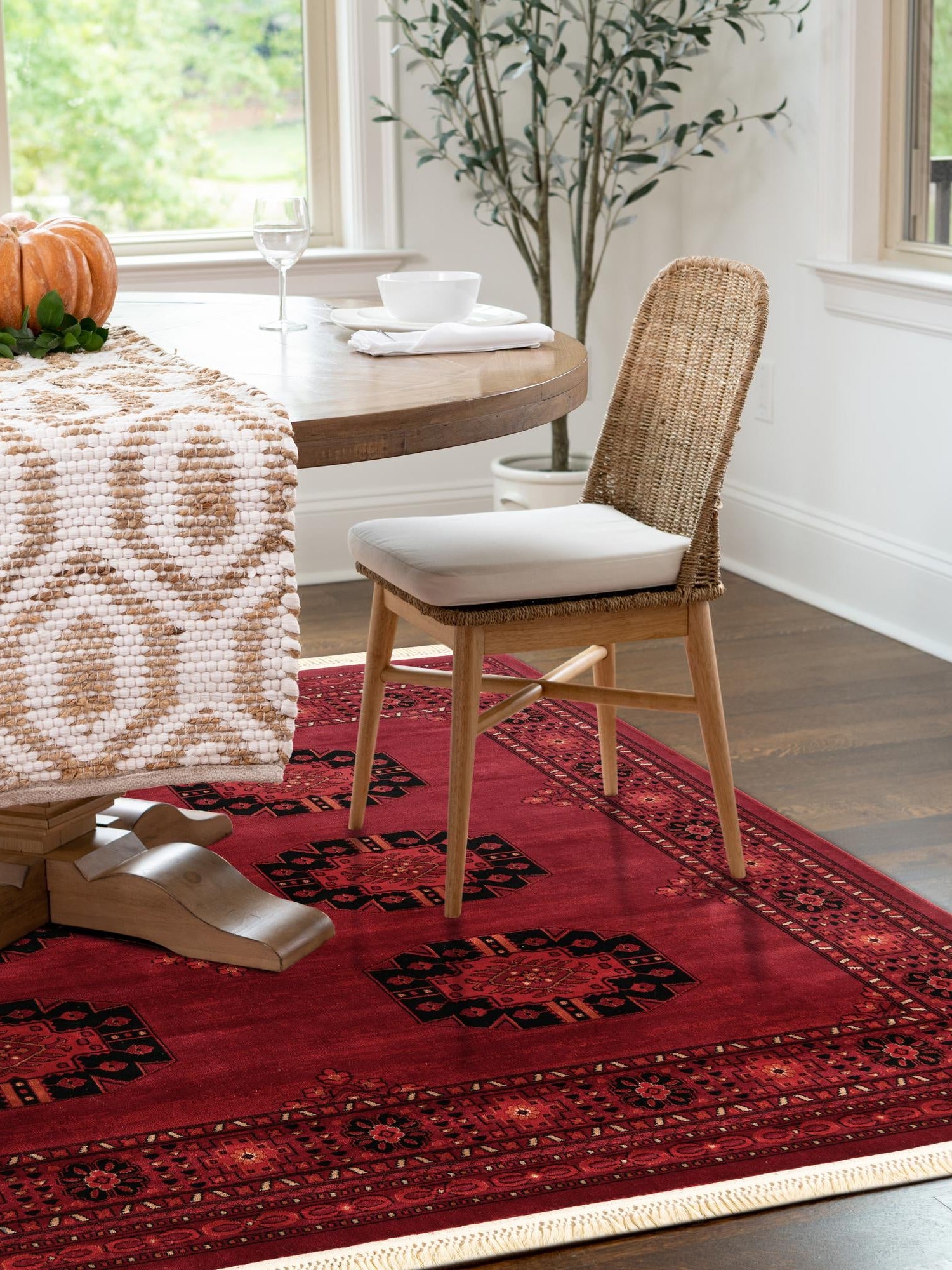 Red 6' 1 x 6' 1 Tekke Square Area Rug Classic Traditional Vintage Design Carpet for Living Rooms, Dining, Bedrooms, Office Space for Sale at Rug Engine