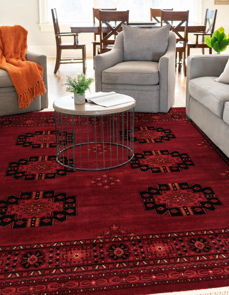 Red 7' 10 x 7' 10 Tekke Square Area Rug Classic Traditional Vintage Design Carpet for Living Rooms, Dining, Bedrooms, Office Space for Sale at Rug Engine