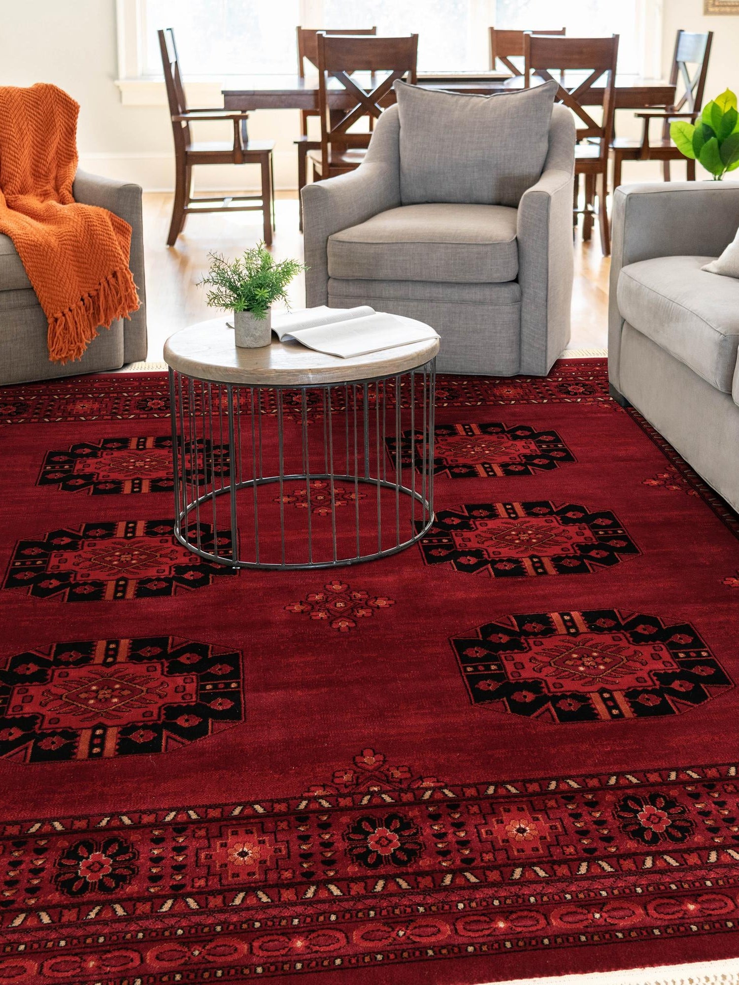 Red 10' x 10' Tekke Square Area Rug Classic Traditional Vintage Design Carpet for Living Rooms, Dining, Bedrooms, Office Space for Sale at Rug Engine