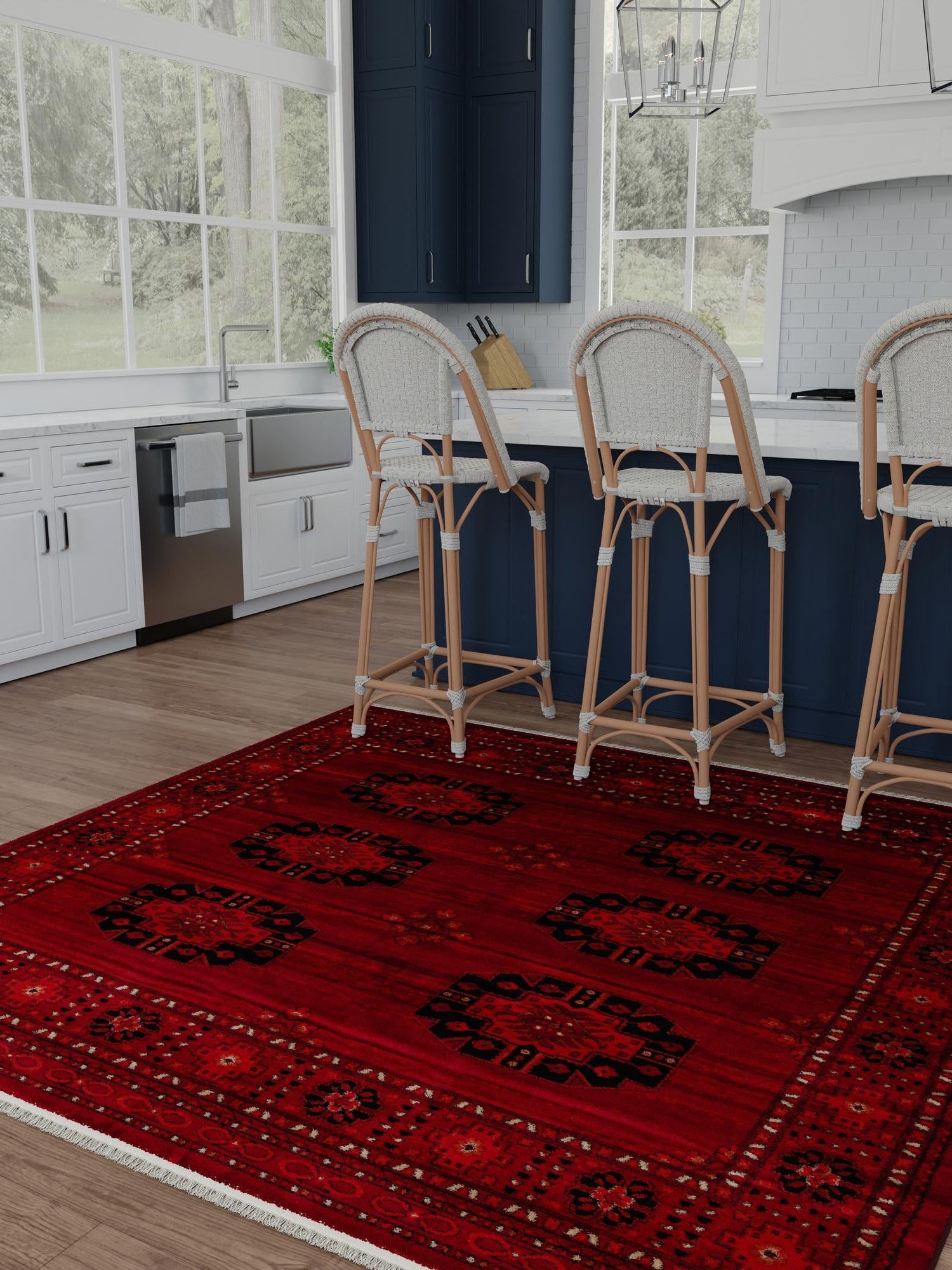 Red 6' 1 x 6' 1 Tekke Square Area Rug Classic Traditional Vintage Design Carpet for Living Rooms, Dining, Bedrooms, Office Space for Sale at Rug Engine