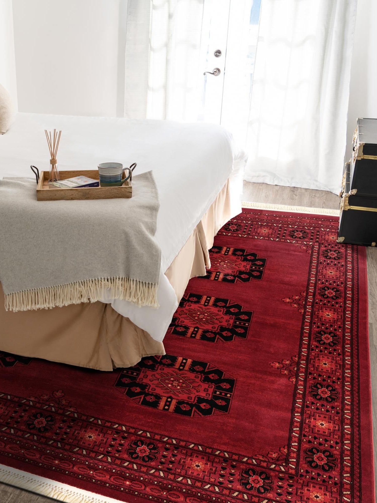 Red 7' 10 x 7' 10 Tekke Square Area Rug Classic Traditional Vintage Design Carpet for Living Rooms, Dining, Bedrooms, Office Space for Sale at Rug Engine