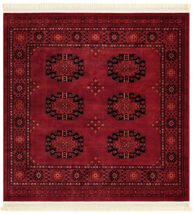 Red 6' 1 x 6' 1 Tekke Square Area Rug Classic Traditional Vintage Design Carpet for Living Rooms, Dining, Bedrooms, Office Space for Sale at Rug Engine