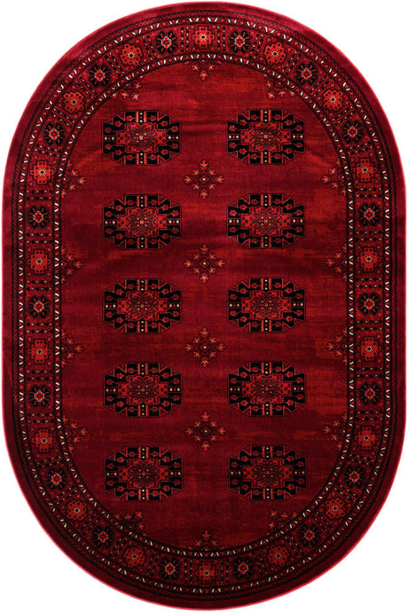 Red 6' 1 x 9' Tekke Oval Area Rug Classic Traditional Vintage Design Carpet for Living Rooms, Dining, Bedrooms, Office Space for Sale at Rug Engine