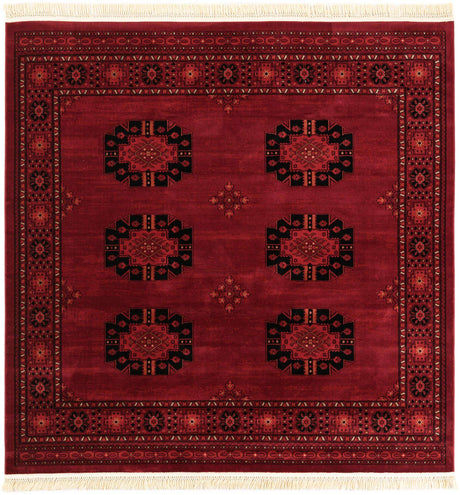 Red 7' 10 x 7' 10 Tekke Square Area Rug Classic Traditional Vintage Design Carpet for Living Rooms, Dining, Bedrooms, Office Space for Sale at Rug Engine