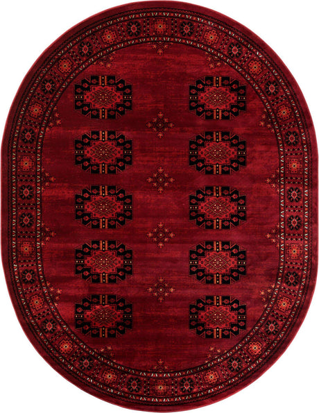 Red 7' 10 x 10' Tekke Oval Area Rug Classic Traditional Vintage Design Carpet for Living Rooms, Dining, Bedrooms, Office Space for Sale at Rug Engine