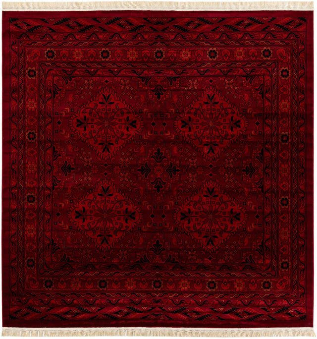 Red 10' x 10' Tekke Square Area Rug Classic Traditional Vintage Design Carpet for Living Rooms, Dining, Bedrooms, Office Space for Sale at Rug Engine