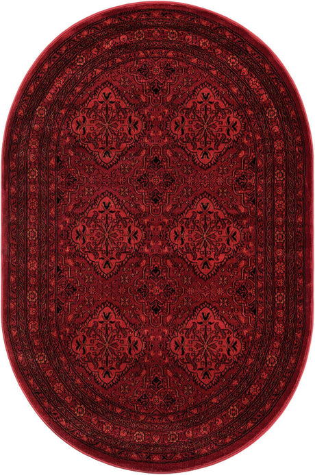 Red 4' 1 x 6' 1 Tekke Oval Area Rug Classic Traditional Vintage Design Carpet for Living Rooms, Dining, Bedrooms, Office Space for Sale at Rug Engine