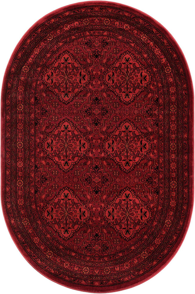 Red 4' 1 x 6' 1 Tekke Oval Area Rug Classic Traditional Vintage Design Carpet for Living Rooms, Dining, Bedrooms, Office Space for Sale at Rug Engine