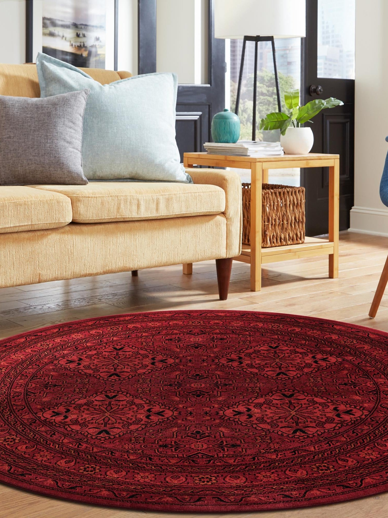 Red 6' 1 x 6' 1 Tekke Round Area Rug Classic Traditional Vintage Design Carpet for Living Rooms, Dining, Bedrooms, Office Space for Sale at Rug Engine