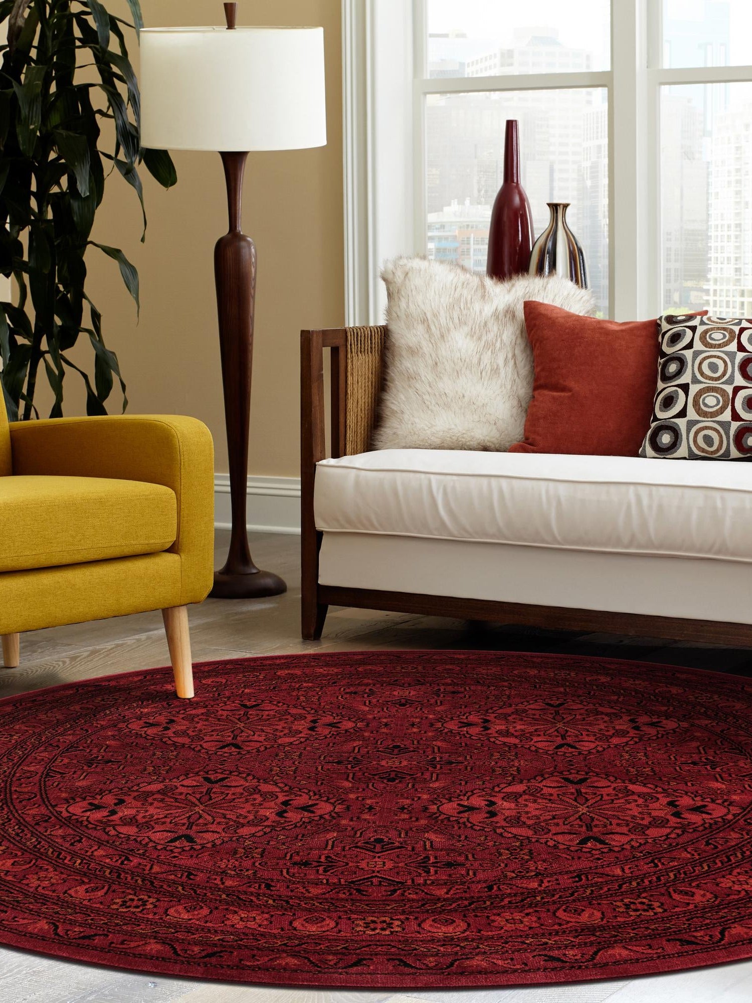 Red 4' 1 x 4' 1 Tekke Round Area Rug Classic Traditional Vintage Design Carpet for Living Rooms, Dining, Bedrooms, Office Space for Sale at Rug Engine