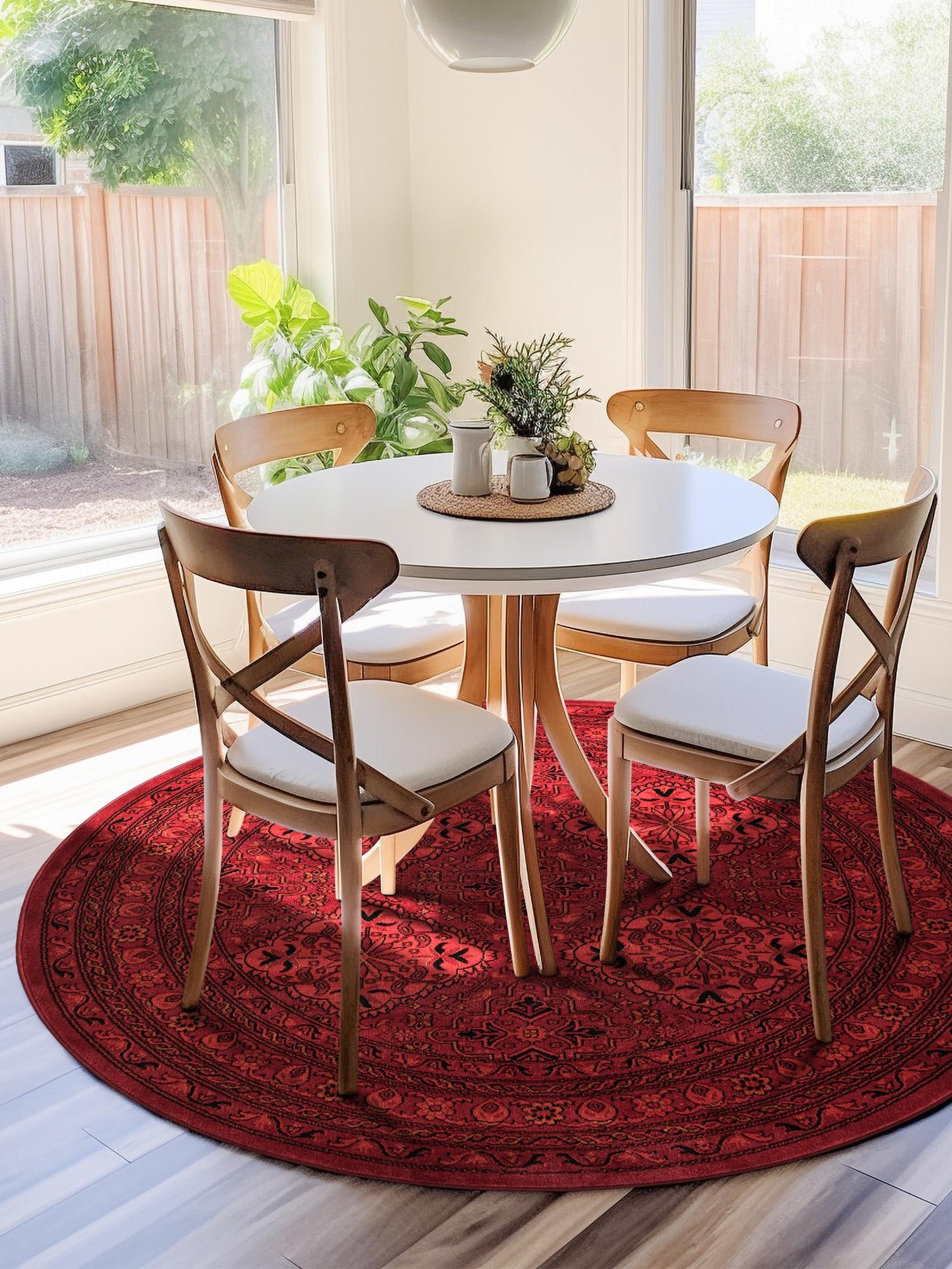 Red 6' 1 x 6' 1 Tekke Round Area Rug Classic Traditional Vintage Design Carpet for Living Rooms, Dining, Bedrooms, Office Space for Sale at Rug Engine