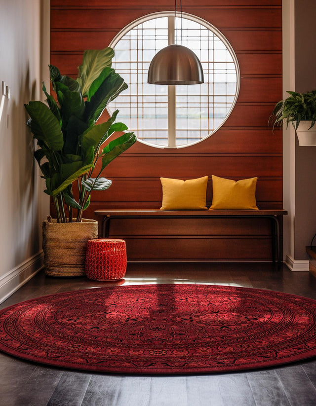 Red 6' 1 x 6' 1 Tekke Round Area Rug Classic Traditional Vintage Design Carpet for Living Rooms, Dining, Bedrooms, Office Space for Sale at Rug Engine