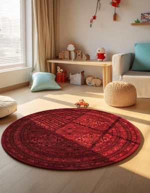 Red 3' 1 x 3' 1 Tekke Round Area Rug Classic Traditional Vintage Design Carpet for Living Rooms, Dining, Bedrooms, Office Space for Sale at Rug Engine