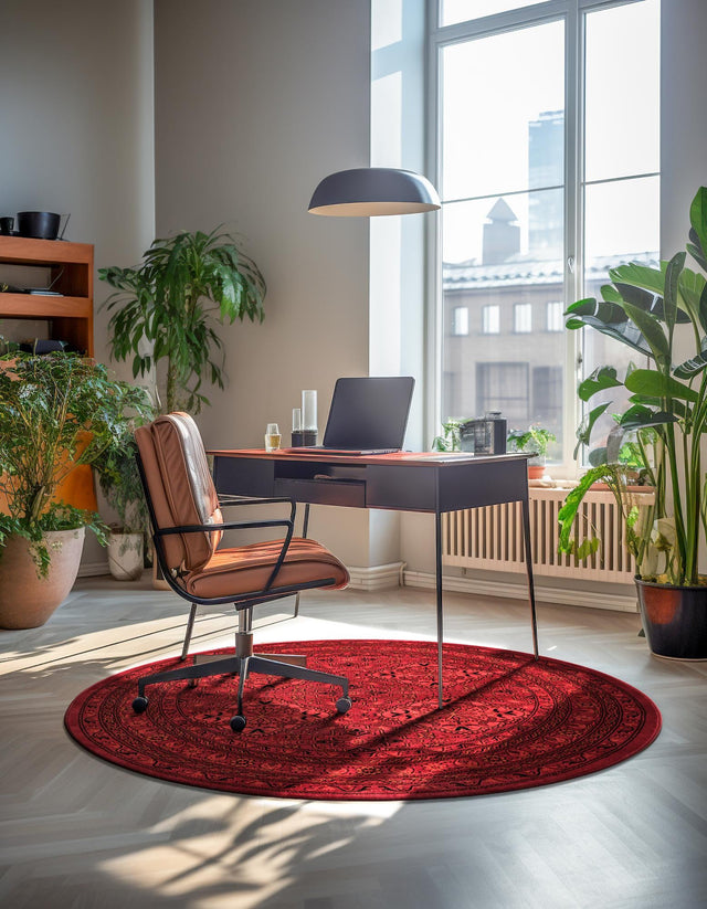 Red 6' 1 x 6' 1 Tekke Round Area Rug Classic Traditional Vintage Design Carpet for Living Rooms, Dining, Bedrooms, Office Space for Sale at Rug Engine