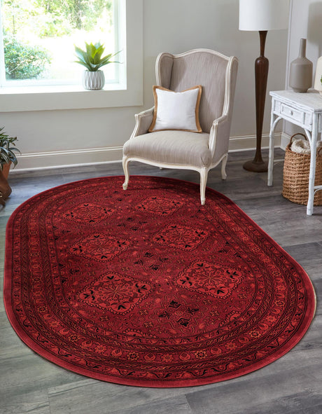 Red 4' 1 x 6' 1 Tekke Oval Area Rug Classic Traditional Vintage Design Carpet for Living Rooms, Dining, Bedrooms, Office Space for Sale at Rug Engine