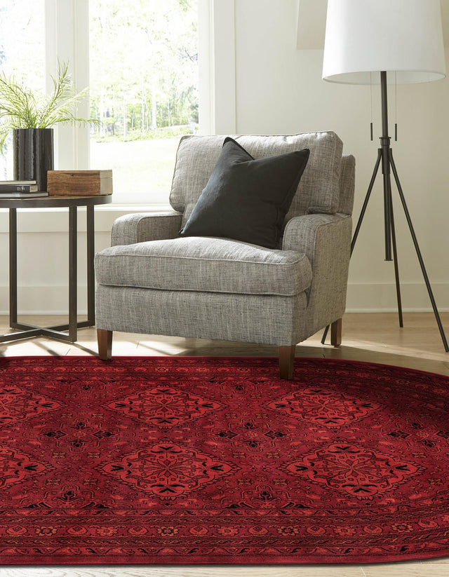 Red 4' 1 x 6' 1 Tekke Oval Area Rug Classic Traditional Vintage Design Carpet for Living Rooms, Dining, Bedrooms, Office Space for Sale at Rug Engine