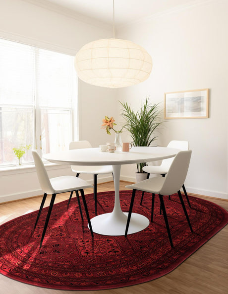 Red 4' 1 x 6' 1 Tekke Oval Area Rug Classic Traditional Vintage Design Carpet for Living Rooms, Dining, Bedrooms, Office Space for Sale at Rug Engine