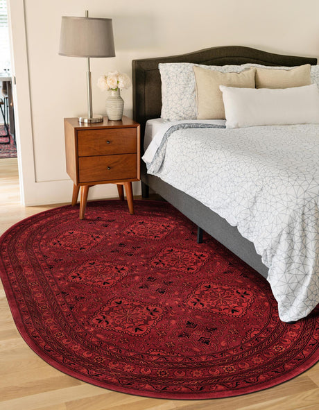 Red 4' 1 x 6' 1 Tekke Oval Area Rug Classic Traditional Vintage Design Carpet for Living Rooms, Dining, Bedrooms, Office Space for Sale at Rug Engine