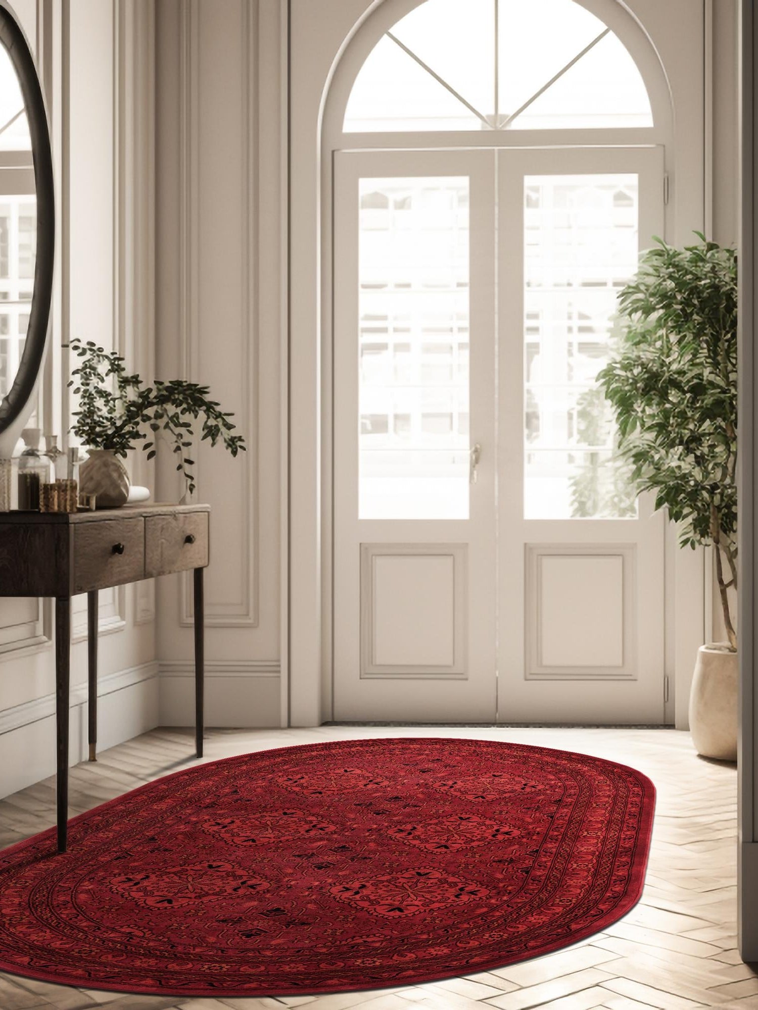 Red 4' 1 x 6' 1 Tekke Oval Area Rug Classic Traditional Vintage Design Carpet for Living Rooms, Dining, Bedrooms, Office Space for Sale at Rug Engine