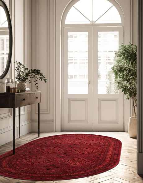 Red 4' 1 x 6' 1 Tekke Oval Area Rug Classic Traditional Vintage Design Carpet for Living Rooms, Dining, Bedrooms, Office Space for Sale at Rug Engine