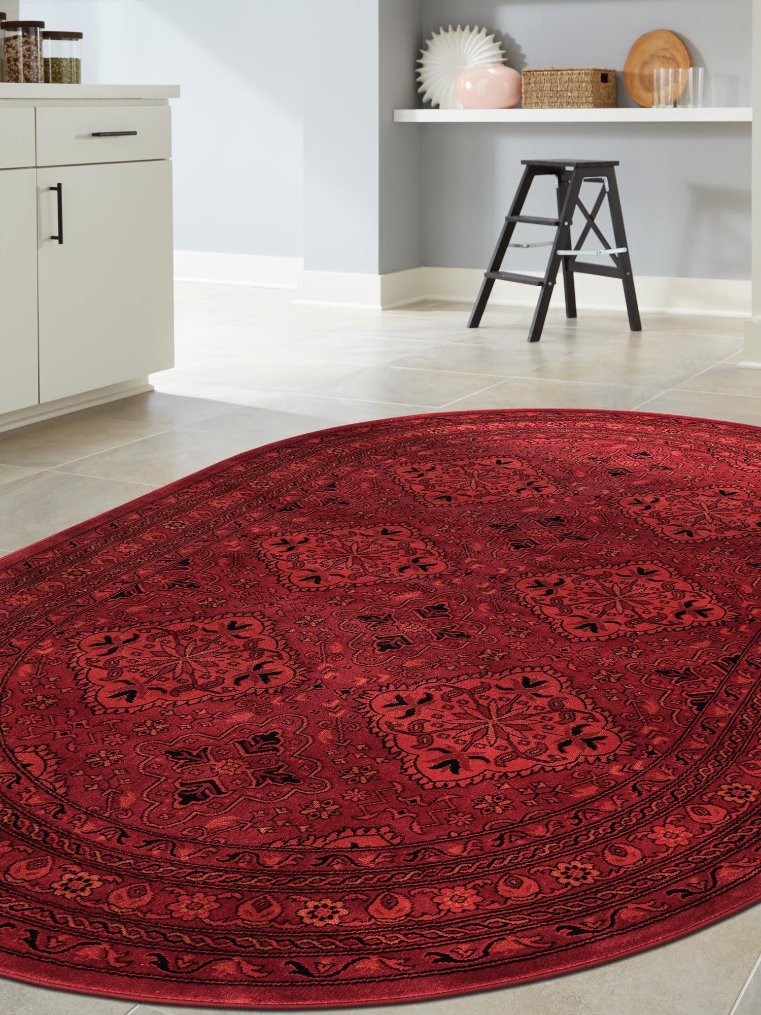 Red 4' 1 x 6' 1 Tekke Oval Area Rug Classic Traditional Vintage Design Carpet for Living Rooms, Dining, Bedrooms, Office Space for Sale at Rug Engine