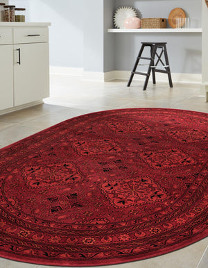 Red 4' 1 x 6' 1 Tekke Oval Area Rug Classic Traditional Vintage Design Carpet for Living Rooms, Dining, Bedrooms, Office Space for Sale at Rug Engine