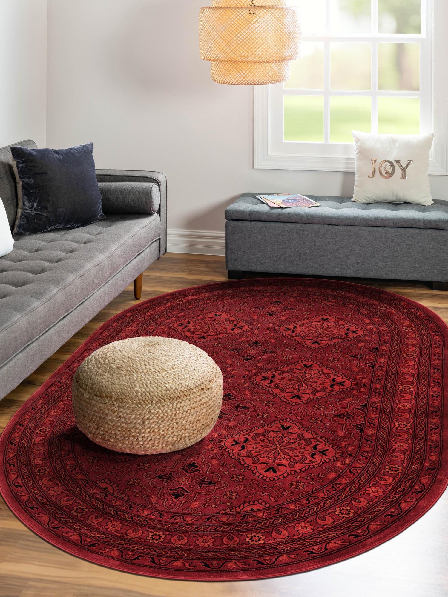 Red 4' 1 x 6' 1 Tekke Oval Area Rug Classic Traditional Vintage Design Carpet for Living Rooms, Dining, Bedrooms, Office Space for Sale at Rug Engine
