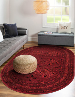 Red 4' 1 x 6' 1 Tekke Oval Area Rug Classic Traditional Vintage Design Carpet for Living Rooms, Dining, Bedrooms, Office Space for Sale at Rug Engine