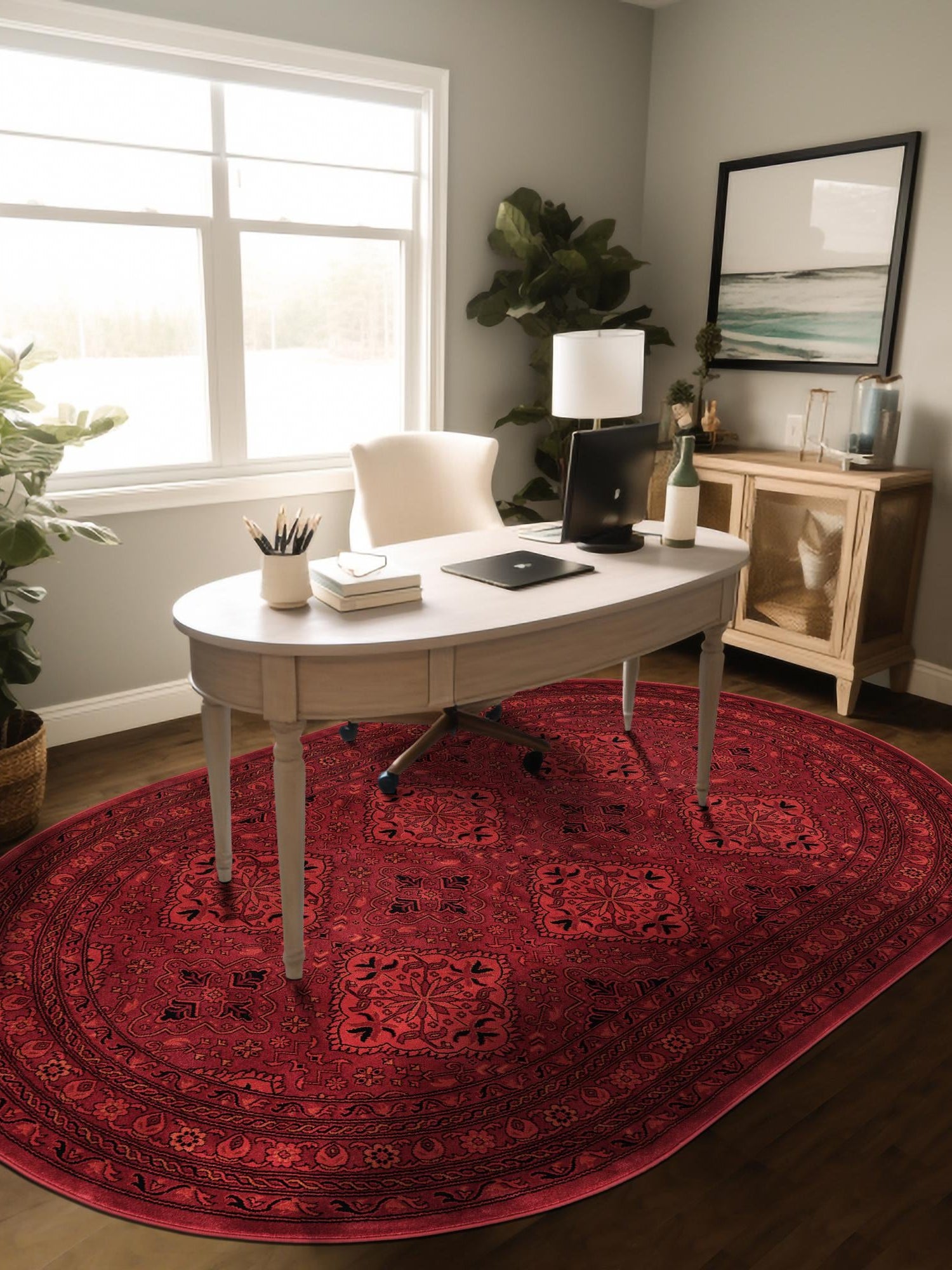 Red 4' 1 x 6' 1 Tekke Oval Area Rug Classic Traditional Vintage Design Carpet for Living Rooms, Dining, Bedrooms, Office Space for Sale at Rug Engine