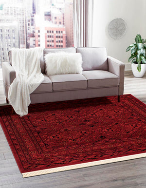Red 6' 1 x 6' 1 Tekke Square Area Rug Classic Traditional Vintage Design Carpet for Living Rooms, Dining, Bedrooms, Office Space for Sale at Rug Engine