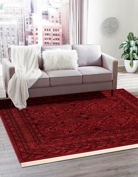 Red 6' 1 x 6' 1 Tekke Square Area Rug Classic Traditional Vintage Design Carpet for Living Rooms, Dining, Bedrooms, Office Space for Sale at Rug Engine