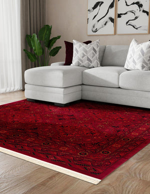 Red 7' 10 x 7' 10 Tekke Square Area Rug Classic Traditional Vintage Design Carpet for Living Rooms, Dining, Bedrooms, Office Space for Sale at Rug Engine