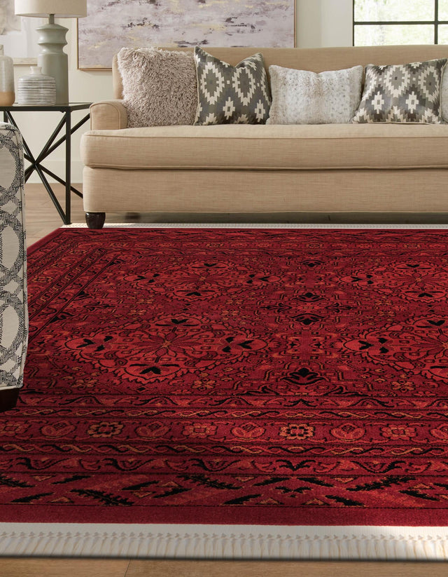 Red 7' 10 x 7' 10 Tekke Square Area Rug Classic Traditional Vintage Design Carpet for Living Rooms, Dining, Bedrooms, Office Space for Sale at Rug Engine