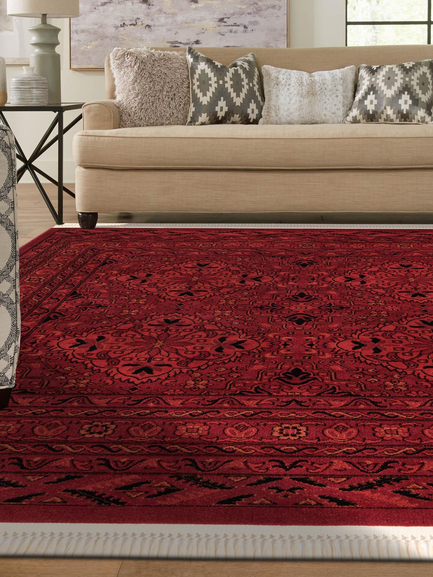 Red 5' 3 x 5' 3 Tekke Square Area Rug Classic Traditional Vintage Design Carpet for Living Rooms, Dining, Bedrooms, Office Space for Sale at Rug Engine