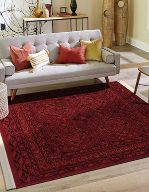 Red 6' 1 x 6' 1 Tekke Square Area Rug Classic Traditional Vintage Design Carpet for Living Rooms, Dining, Bedrooms, Office Space for Sale at Rug Engine