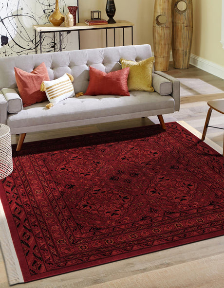 Red 6' 1 x 6' 1 Tekke Square Area Rug Classic Traditional Vintage Design Carpet for Living Rooms, Dining, Bedrooms, Office Space for Sale at Rug Engine