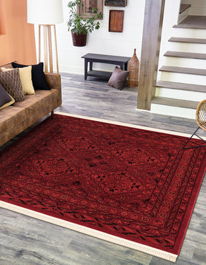Red 5' 3 x 5' 3 Tekke Square Area Rug Classic Traditional Vintage Design Carpet for Living Rooms, Dining, Bedrooms, Office Space for Sale at Rug Engine