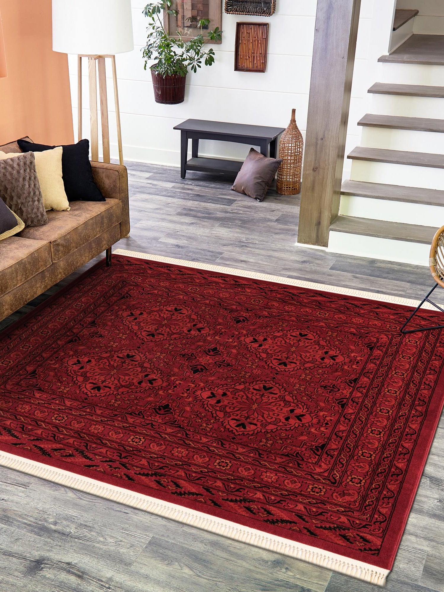 Red 6' 1 x 6' 1 Tekke Square Area Rug Classic Traditional Vintage Design Carpet for Living Rooms, Dining, Bedrooms, Office Space for Sale at Rug Engine