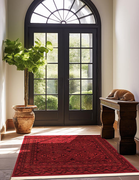 Red 6' 1 x 6' 1 Tekke Square Area Rug Classic Traditional Vintage Design Carpet for Living Rooms, Dining, Bedrooms, Office Space for Sale at Rug Engine