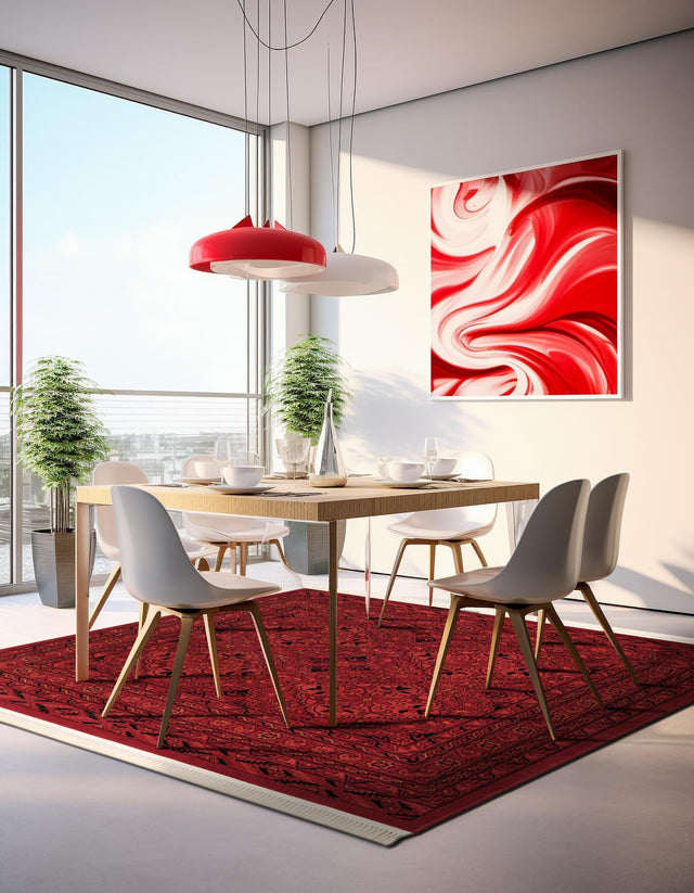 Red 7' 10 x 7' 10 Tekke Square Area Rug Classic Traditional Vintage Design Carpet for Living Rooms, Dining, Bedrooms, Office Space for Sale at Rug Engine