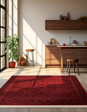 Red 7' 10 x 7' 10 Tekke Square Area Rug Classic Traditional Vintage Design Carpet for Living Rooms, Dining, Bedrooms, Office Space for Sale at Rug Engine