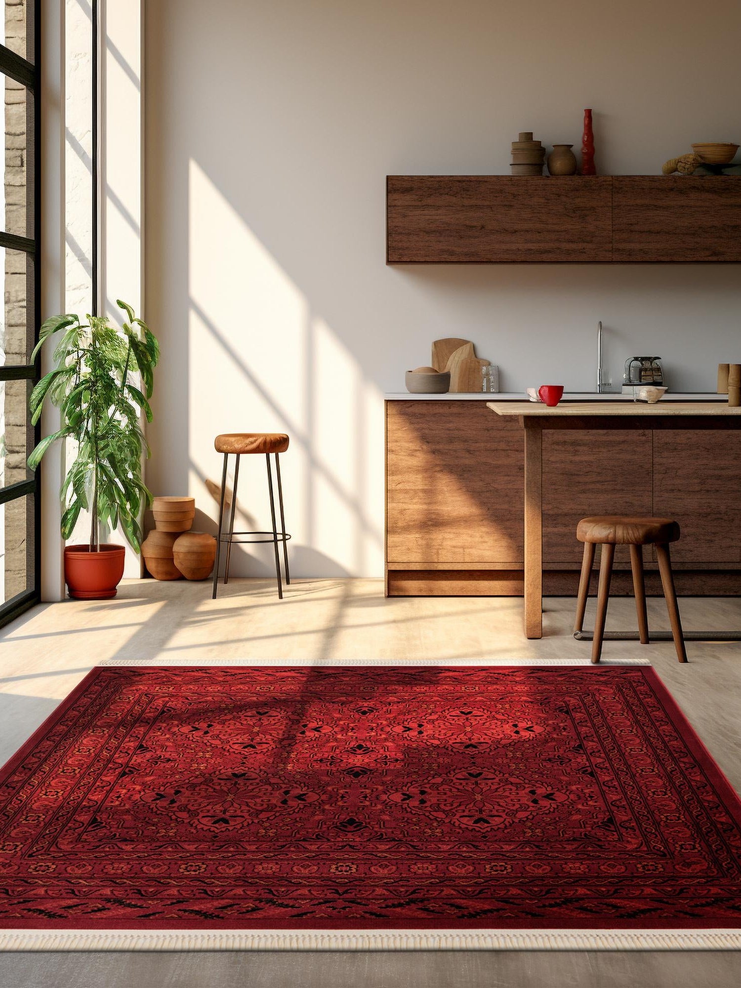 Red 10' x 10' Tekke Square Area Rug Classic Traditional Vintage Design Carpet for Living Rooms, Dining, Bedrooms, Office Space for Sale at Rug Engine