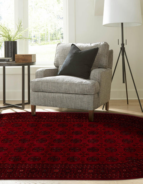 Red 6' 1 x 9' Tekke Oval Area Rug Classic Traditional Vintage Design Carpet for Living Rooms, Dining, Bedrooms, Office Space for Sale at Rug Engine