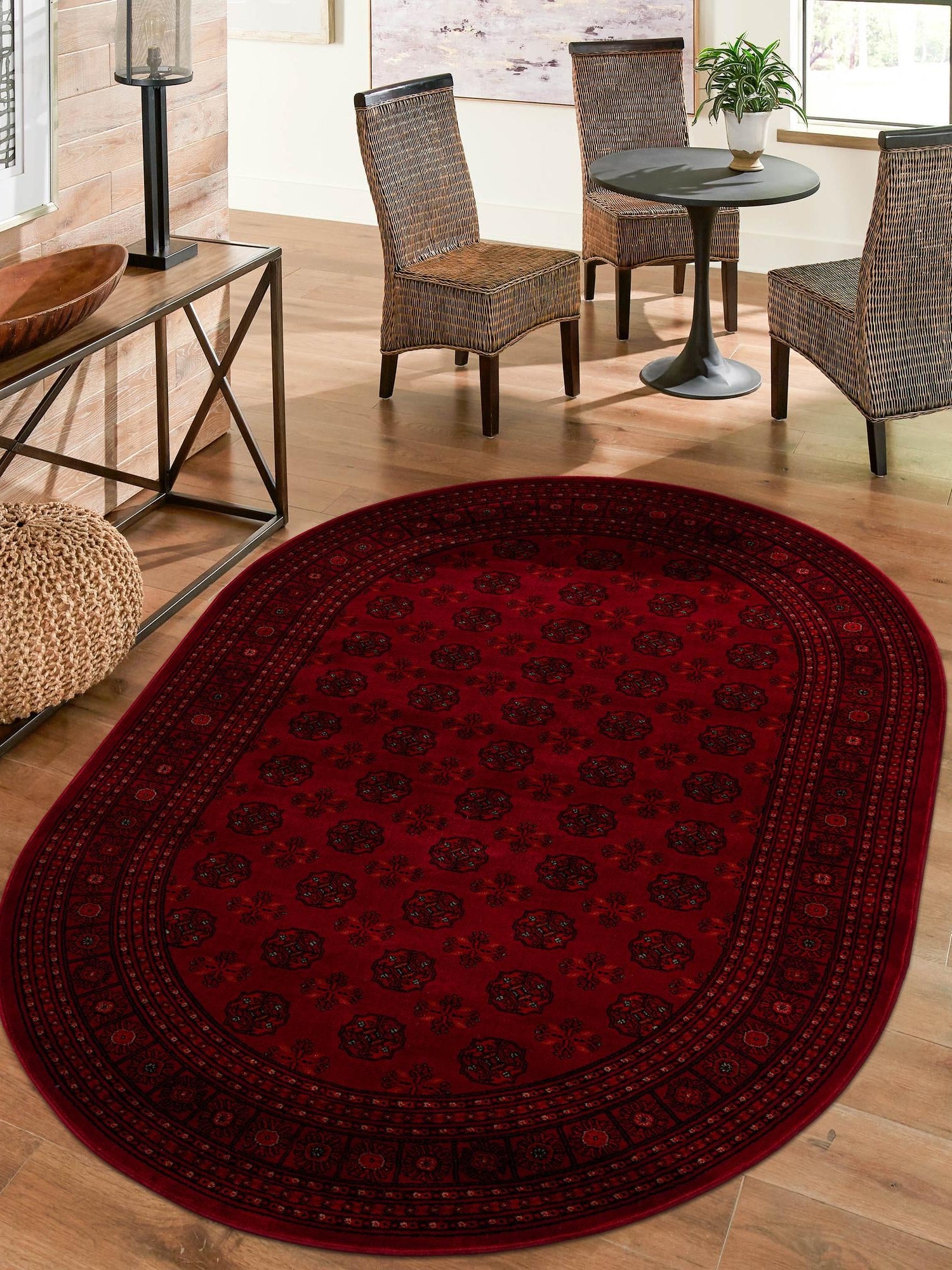 Red 7' 10 x 10' Tekke Oval Area Rug Classic Traditional Vintage Design Carpet for Living Rooms, Dining, Bedrooms, Office Space for Sale at Rug Engine