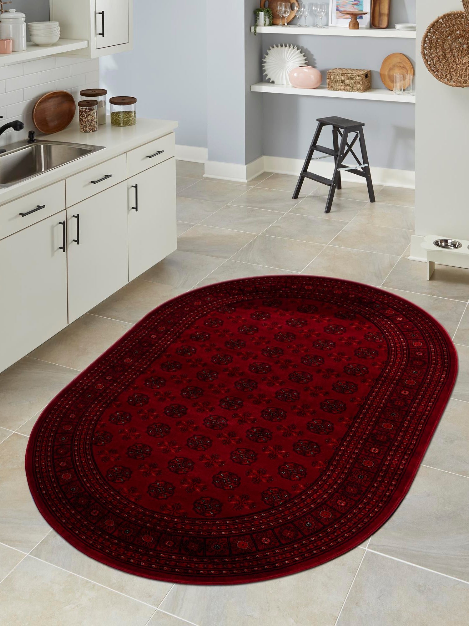 Red 5' 3 x 8' Tekke Oval Area Rug Classic Traditional Vintage Design Carpet for Living Rooms, Dining, Bedrooms, Office Space for Sale at Rug Engine